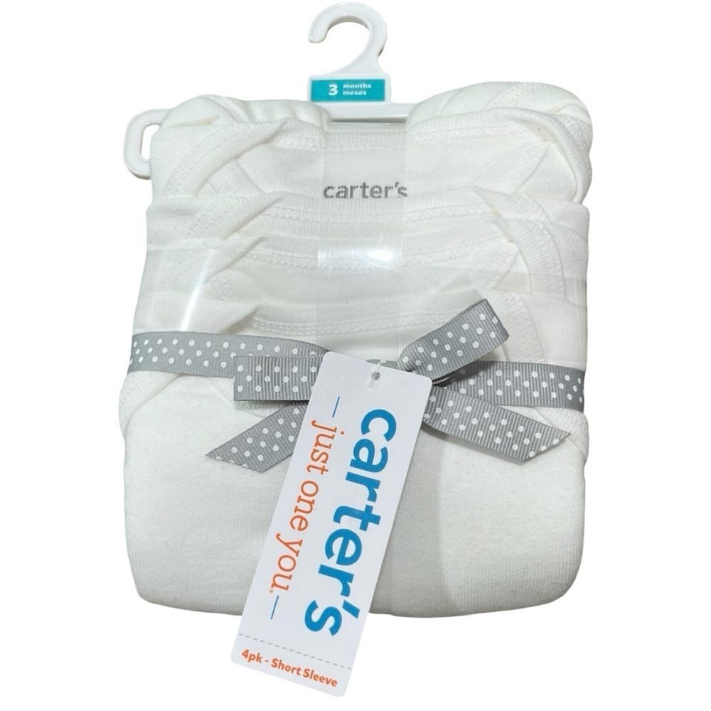 NWT Carter's Baby 4pk Short Sleeve Bodysuit - White 3M Cotton Crew Neck, Tagless